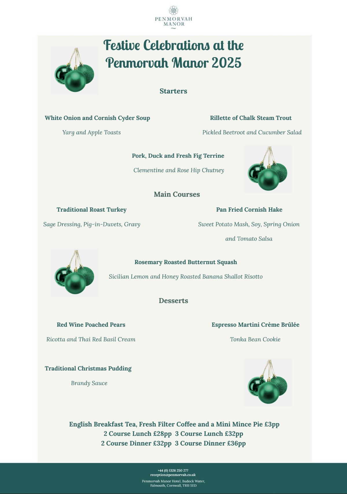 festive menu 2025