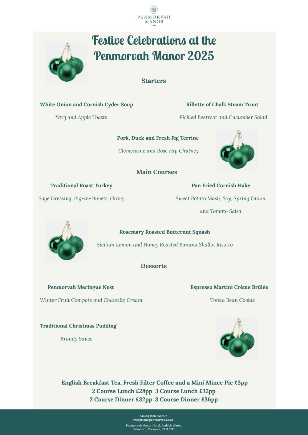 festive menu 2025
