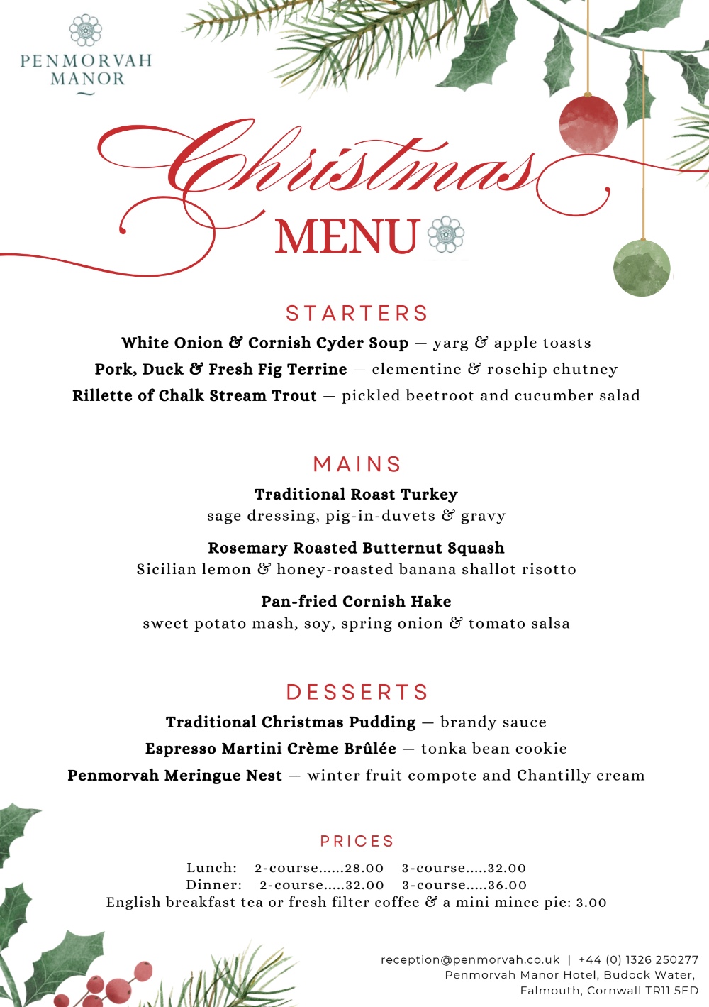 festive menu 2025