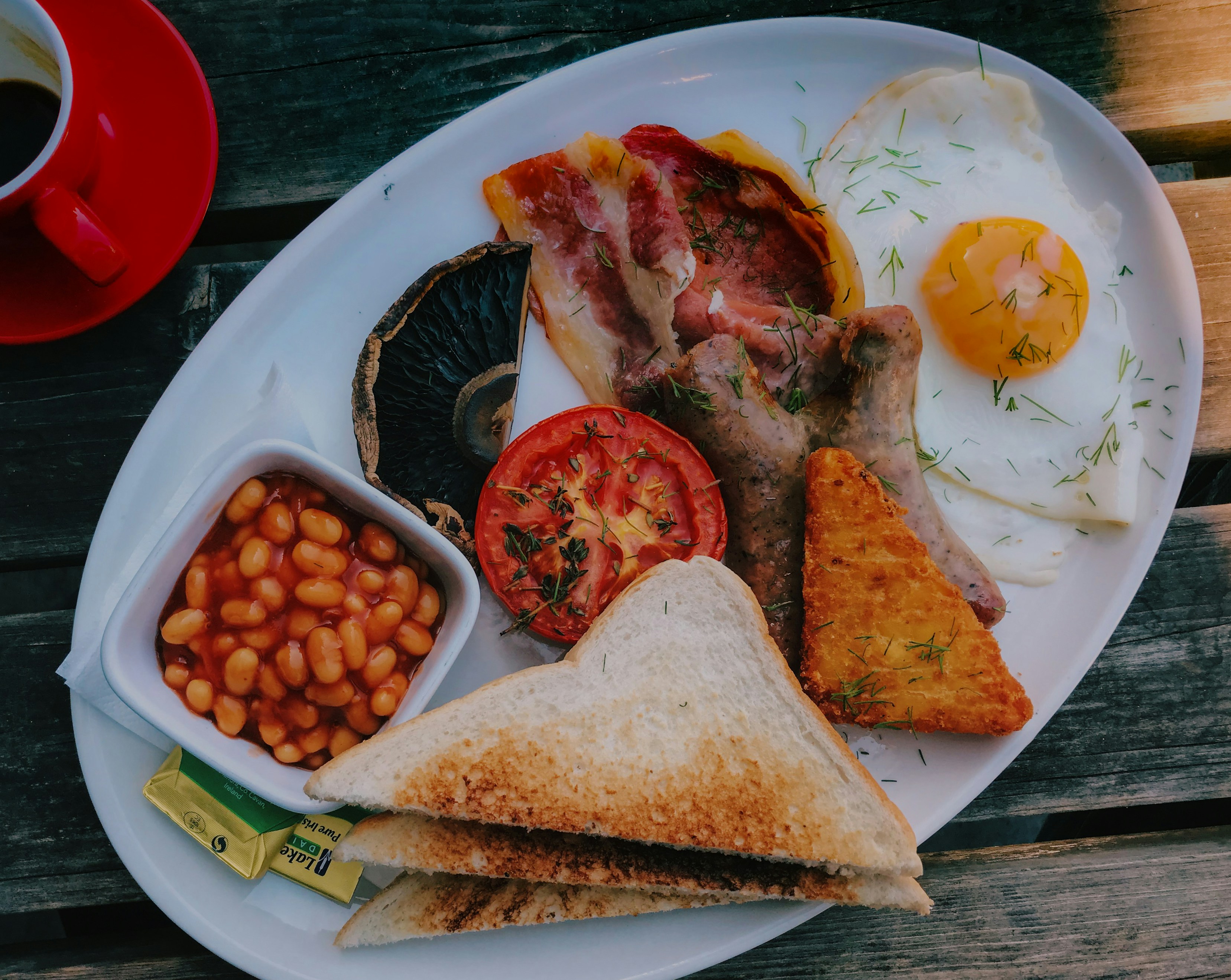 Plate of full English breakfast served to residents at the Penmorvah manor