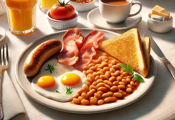 Plate of full English breakfast served to residents at the Penmorvah manor
